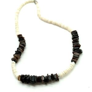 Puka Shell Necklace White Black Brown Chips  Barrel Screw Clasp 16"